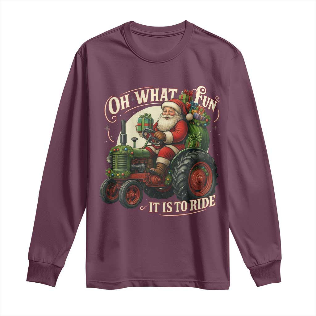 Funny Christmas Farmer Long Sleeve Shirt Oh What Fun It Is To Ride Santa Farm Tractor - Wonder Print Shop