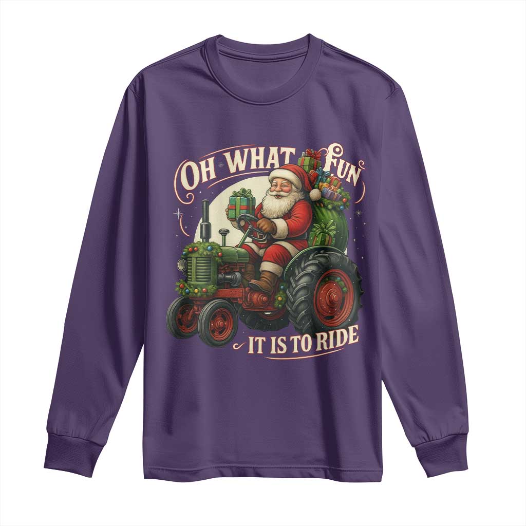 Funny Christmas Farmer Long Sleeve Shirt Oh What Fun It Is To Ride Santa Farm Tractor - Wonder Print Shop