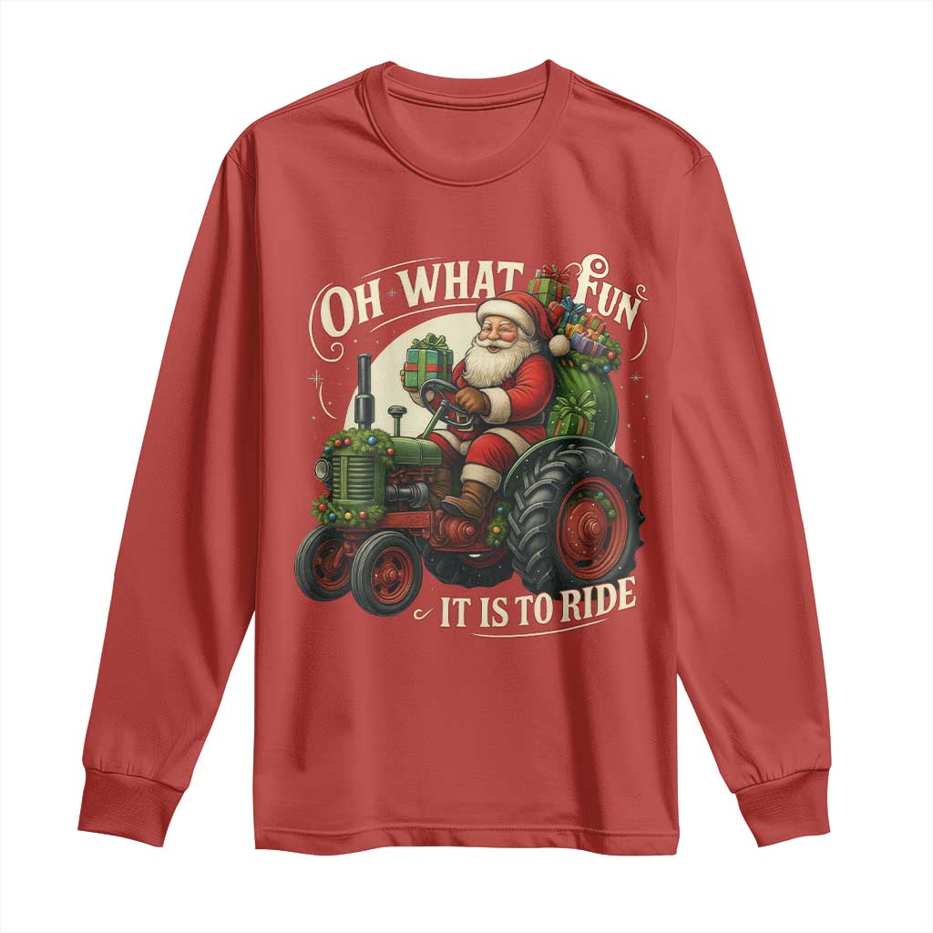 Funny Christmas Farmer Long Sleeve Shirt Oh What Fun It Is To Ride Santa Farm Tractor - Wonder Print Shop