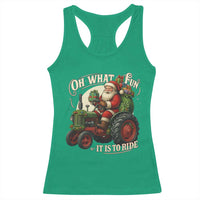 Funny Christmas Farmer Racerback Tank Top Oh What Fun It Is To Ride Santa Farm Tractor - Wonder Print Shop