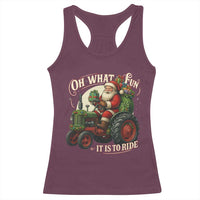 Funny Christmas Farmer Racerback Tank Top Oh What Fun It Is To Ride Santa Farm Tractor - Wonder Print Shop