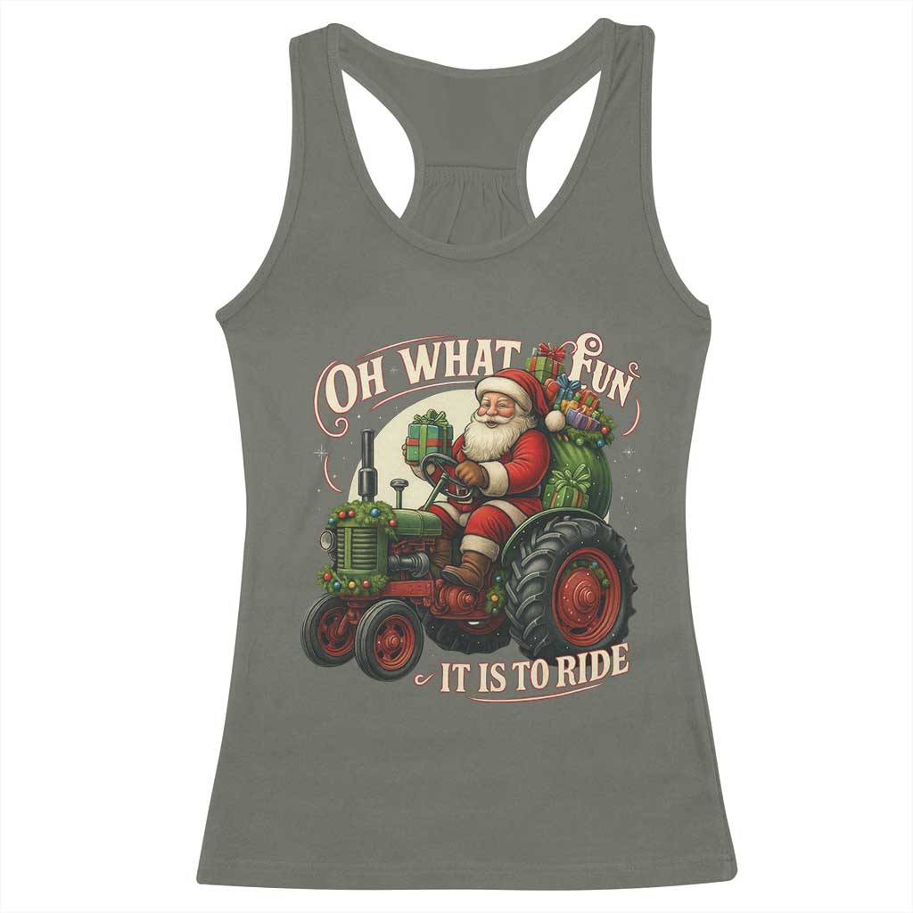 Funny Christmas Farmer Racerback Tank Top Oh What Fun It Is To Ride Santa Farm Tractor - Wonder Print Shop