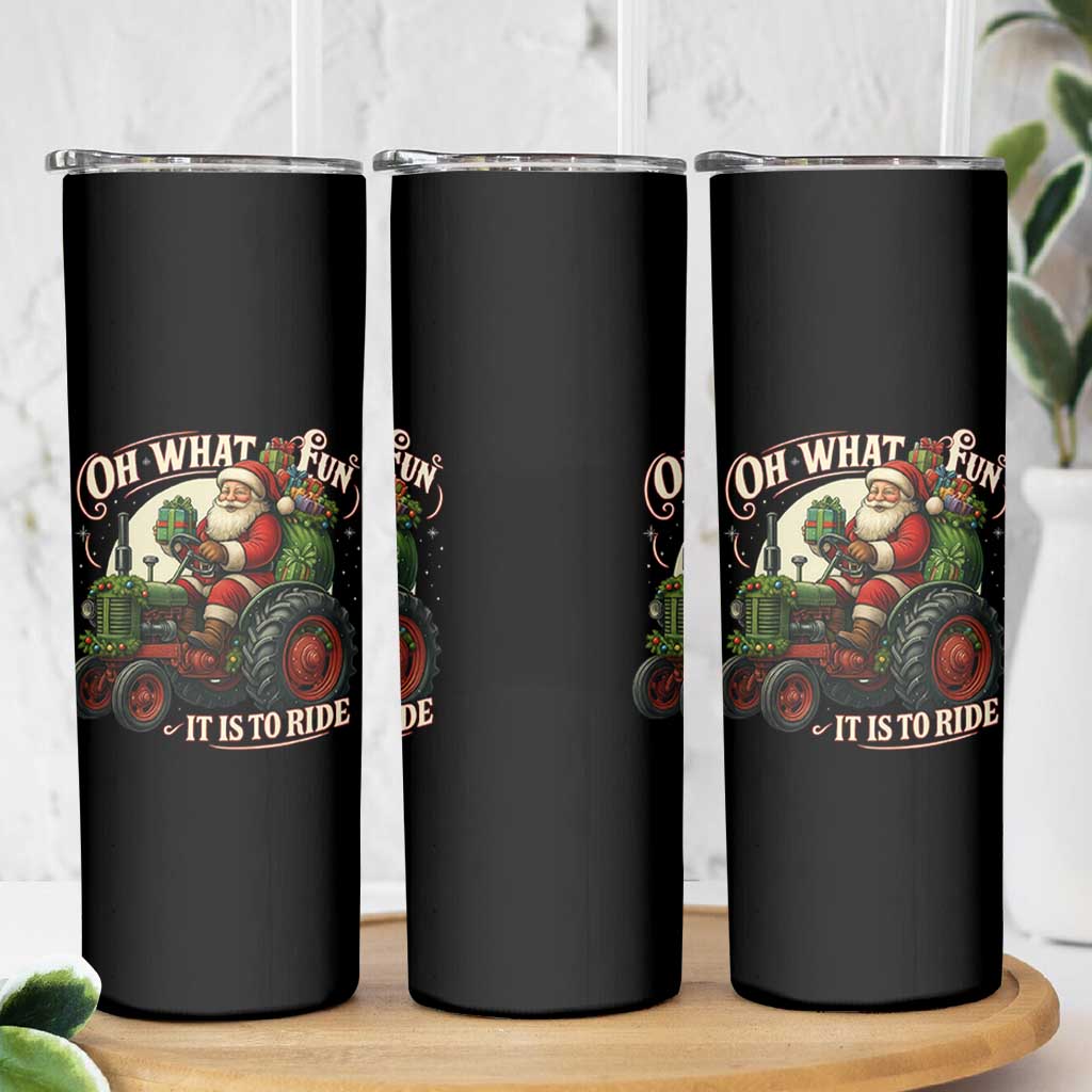Funny Christmas Farmer Skinny Tumbler Oh What Fun It Is To Ride Santa Farm Tractor - Wonder Print Shop