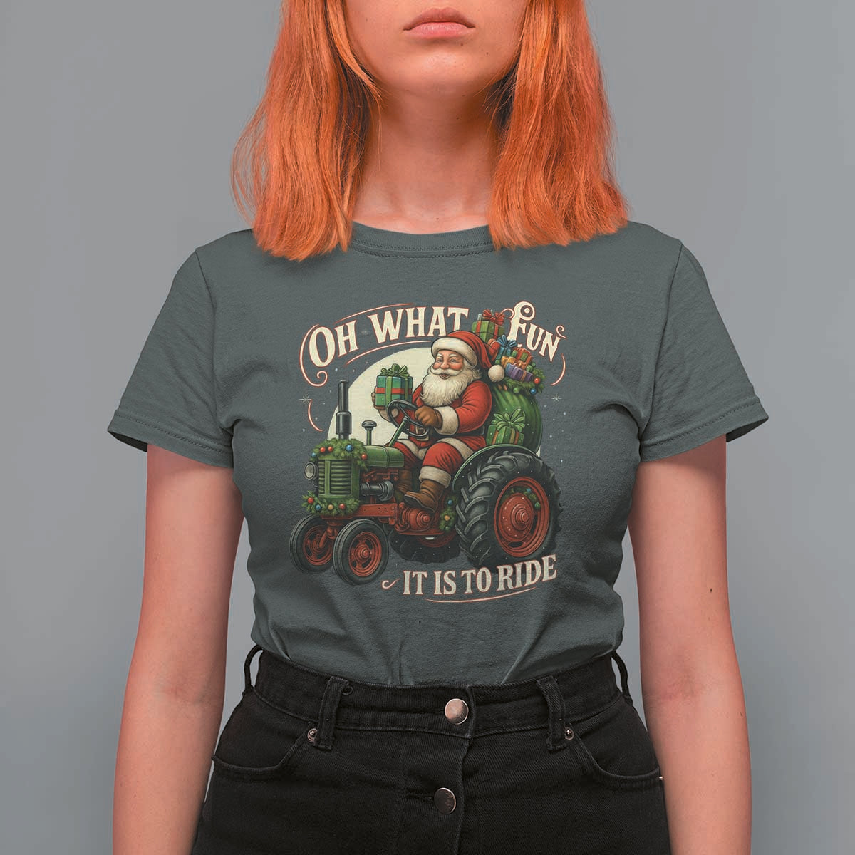 Funny Christmas Farmer T Shirt For Women Oh What Fun It Is To Ride Santa Farm Tractor - Wonder Print Shop