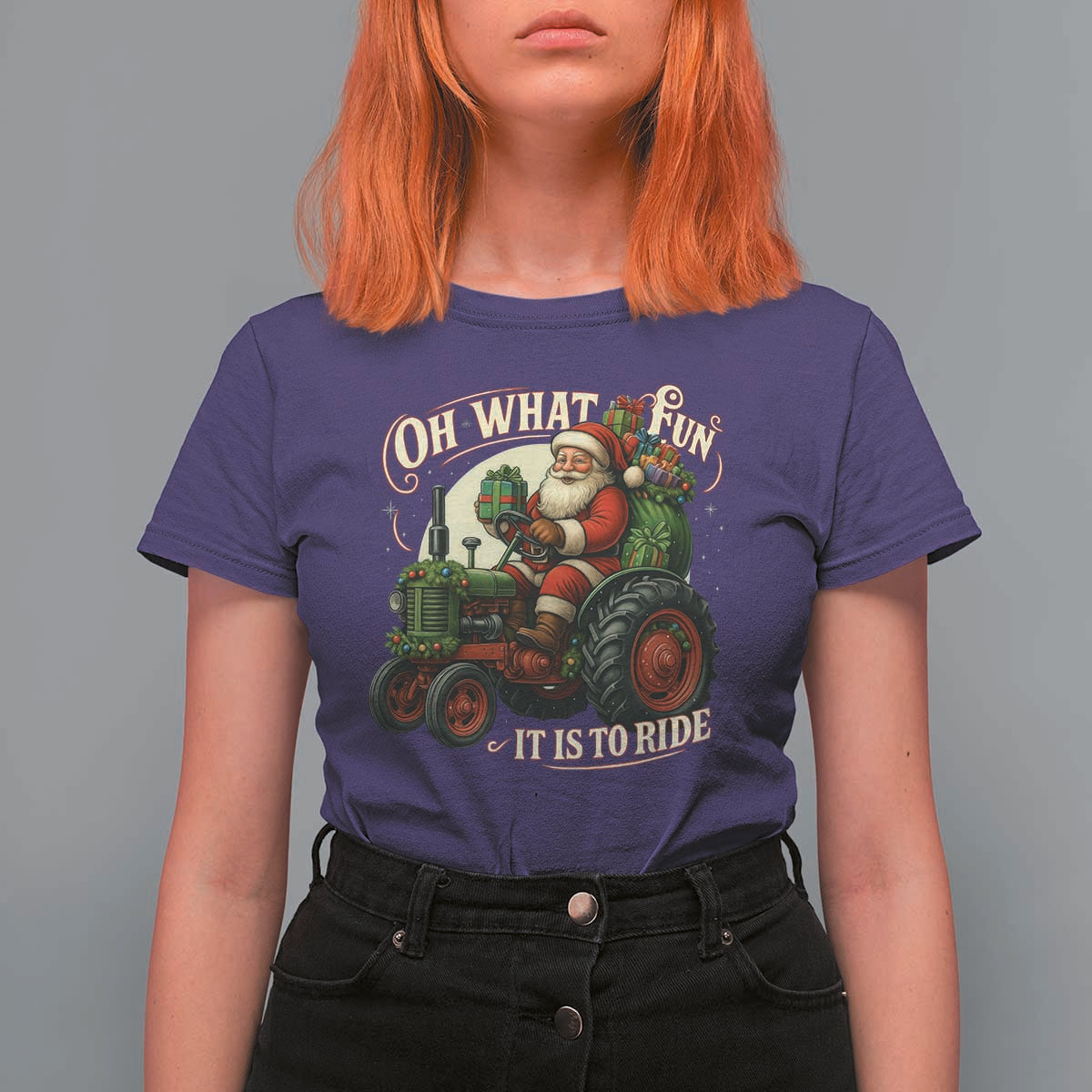 Funny Christmas Farmer T Shirt For Women Oh What Fun It Is To Ride Santa Farm Tractor - Wonder Print Shop