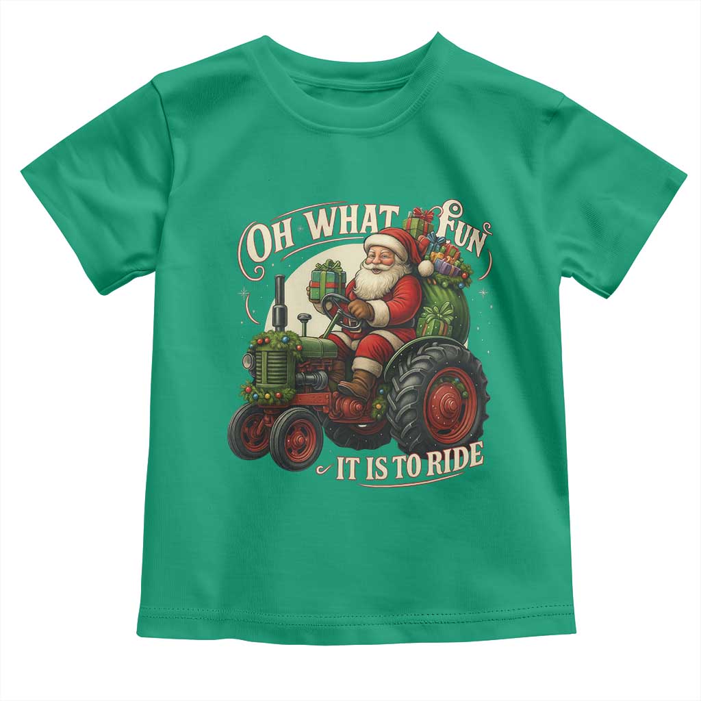 Funny Christmas Farmer Toddler T Shirt Oh What Fun It Is To Ride Santa Farm Tractor - Wonder Print Shop