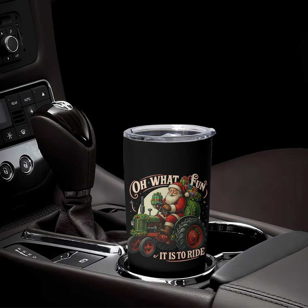 Funny Christmas Farmer Tumbler Cup Oh What Fun It Is To Ride Santa Farm Tractor - Wonder Print Shop