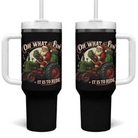 Funny Christmas Farmer Tumbler With Handle Oh What Fun It Is To Ride Santa Farm Tractor - Wonder Print Shop