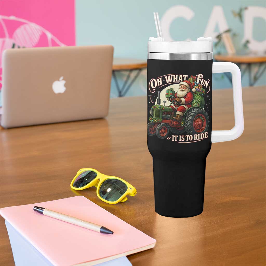 Funny Christmas Farmer Tumbler With Handle Oh What Fun It Is To Ride Santa Farm Tractor - Wonder Print Shop