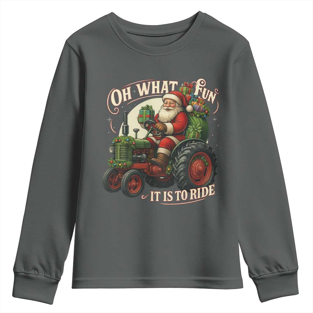 Funny Christmas Farmer Youth Sweatshirt Oh What Fun It Is To Ride Santa Farm Tractor - Wonder Print Shop