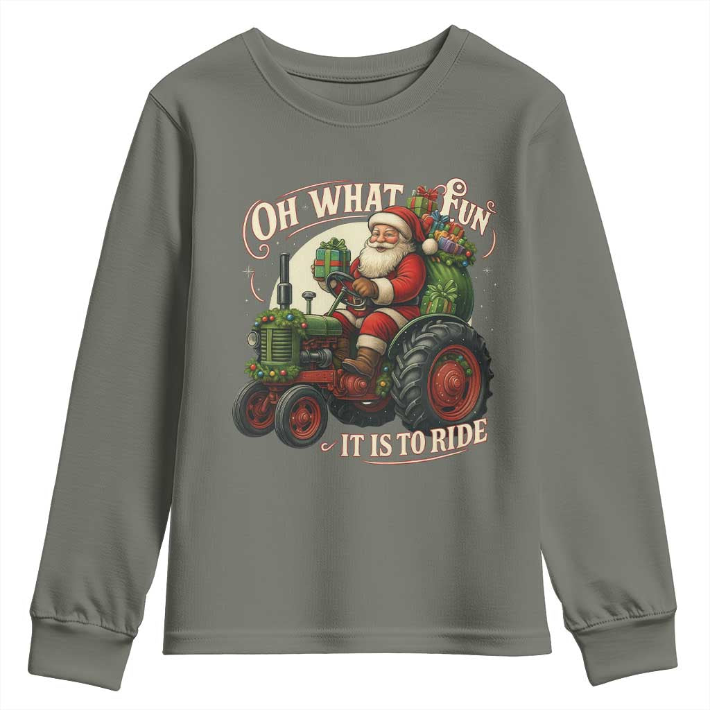 Funny Christmas Farmer Youth Sweatshirt Oh What Fun It Is To Ride Santa Farm Tractor - Wonder Print Shop