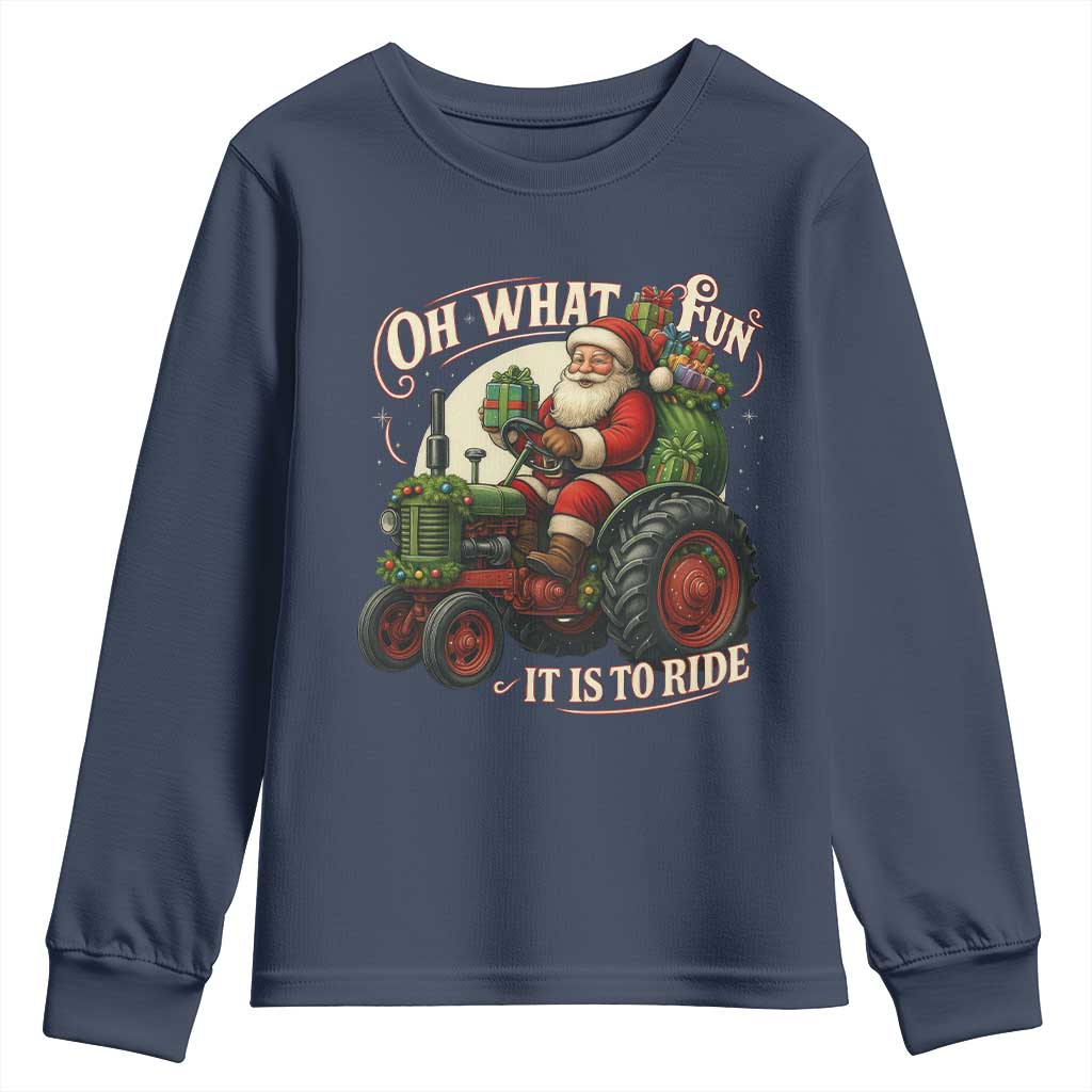 Funny Christmas Farmer Youth Sweatshirt Oh What Fun It Is To Ride Santa Farm Tractor - Wonder Print Shop