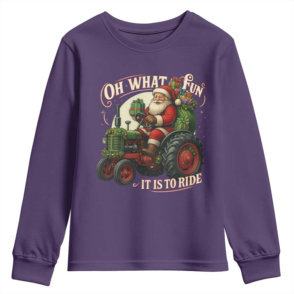 Funny Christmas Farmer Youth Sweatshirt Oh What Fun It Is To Ride Santa Farm Tractor - Wonder Print Shop