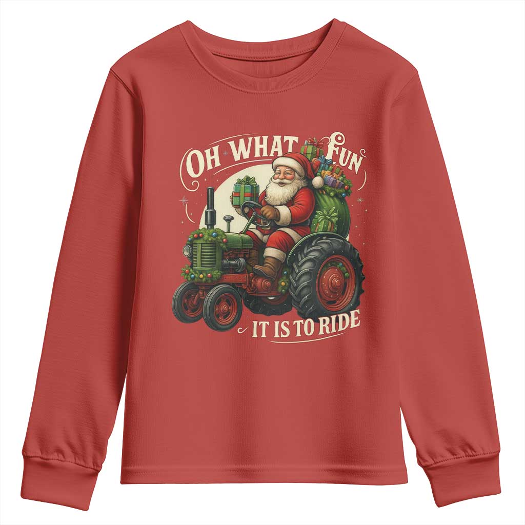 Funny Christmas Farmer Youth Sweatshirt Oh What Fun It Is To Ride Santa Farm Tractor - Wonder Print Shop