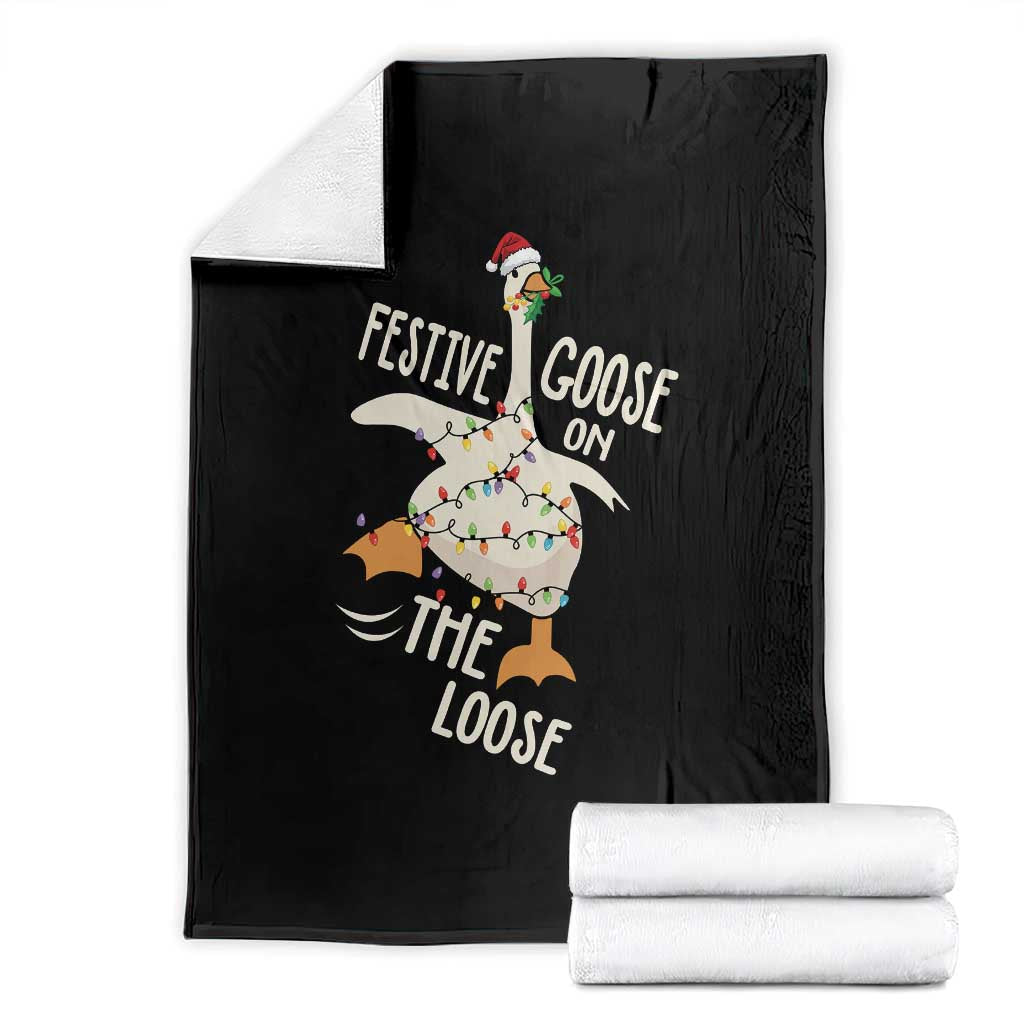 Funny Goose Christmas Throw Blanket Festive Goose On The Loose Xmas Lights - Wonder Print Shop