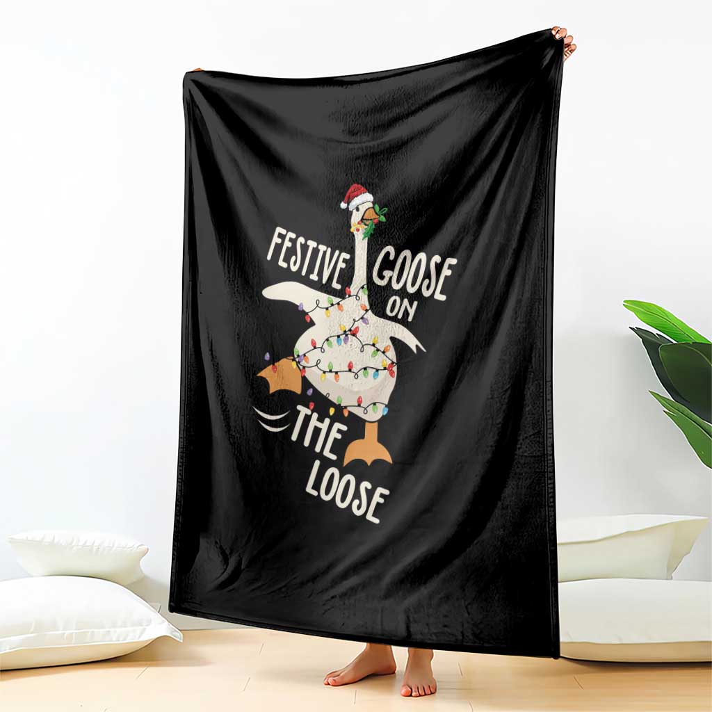 Funny Goose Christmas Throw Blanket Festive Goose On The Loose Xmas Lights - Wonder Print Shop
