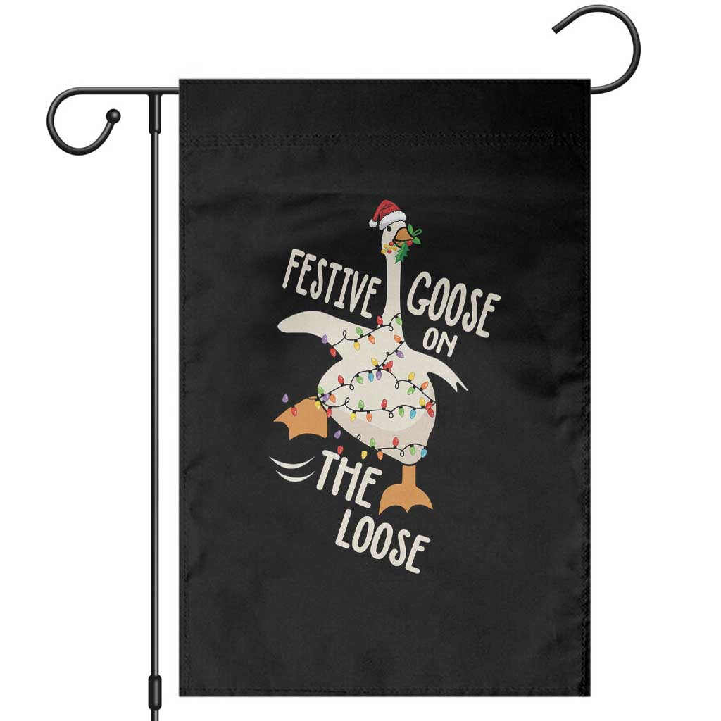 Funny Goose Christmas Garden Flag Festive Goose On The Loose Xmas Lights - Wonder Print Shop