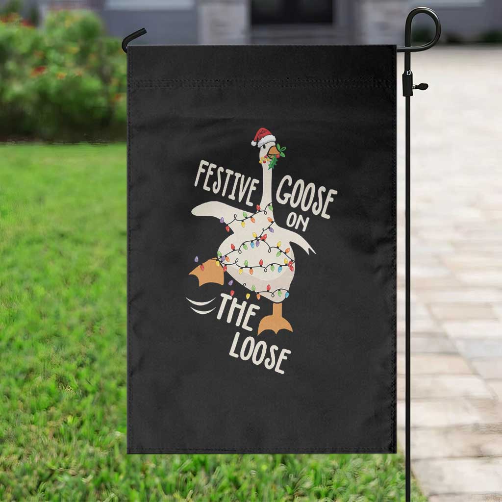 Funny Goose Christmas Garden Flag Festive Goose On The Loose Xmas Lights - Wonder Print Shop