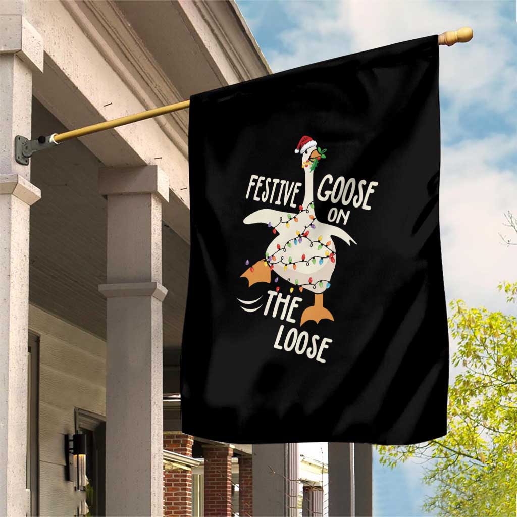 Funny Goose Christmas Garden Flag Festive Goose On The Loose Xmas Lights - Wonder Print Shop