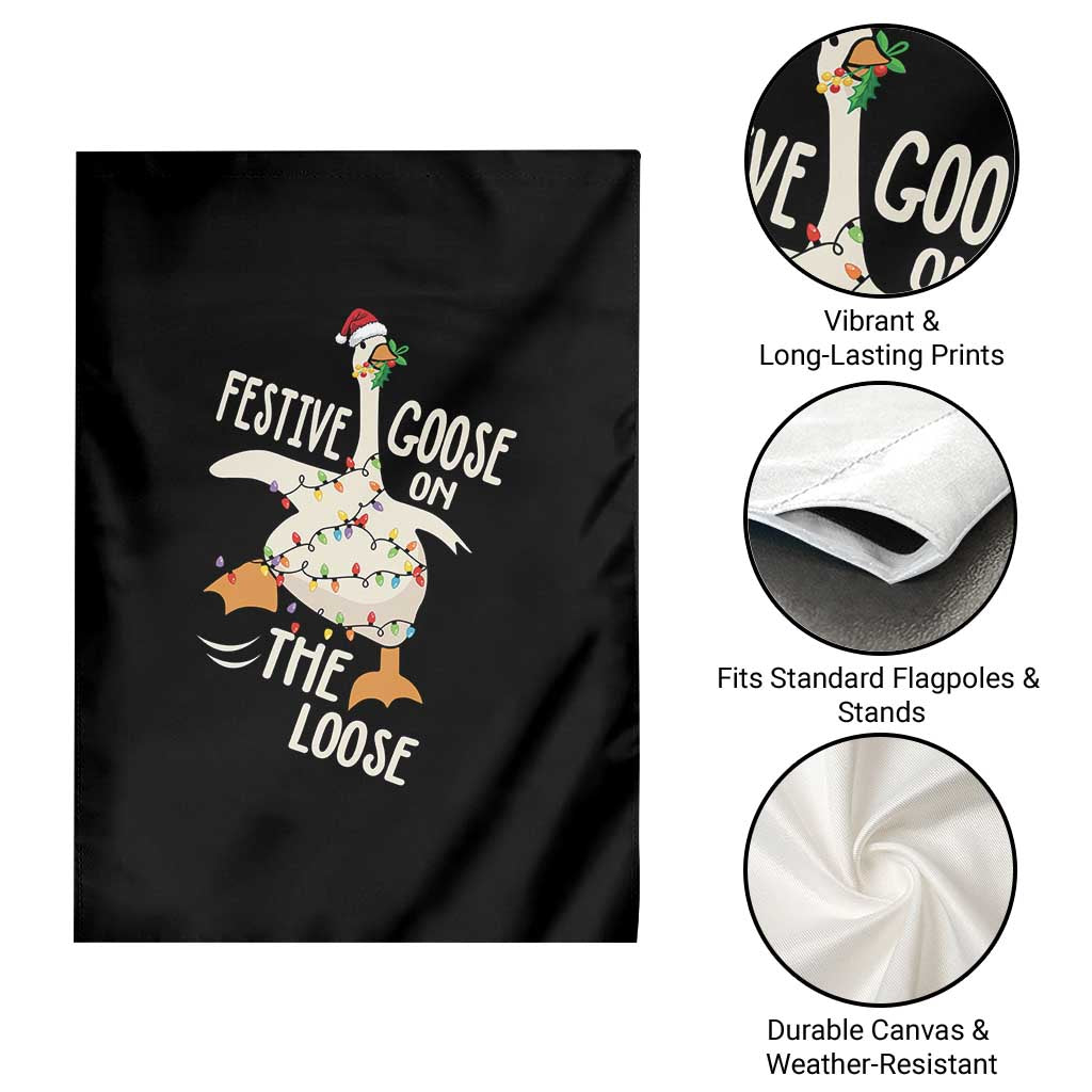 Funny Goose Christmas Garden Flag Festive Goose On The Loose Xmas Lights - Wonder Print Shop