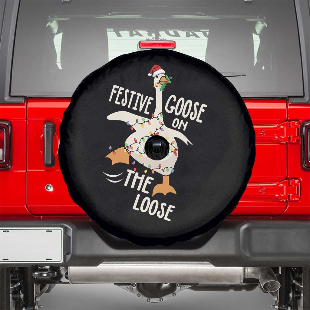 Funny Goose Christmas Spare Tire Cover Festive Goose On The Loose Xmas Lights - Wonder Print Shop