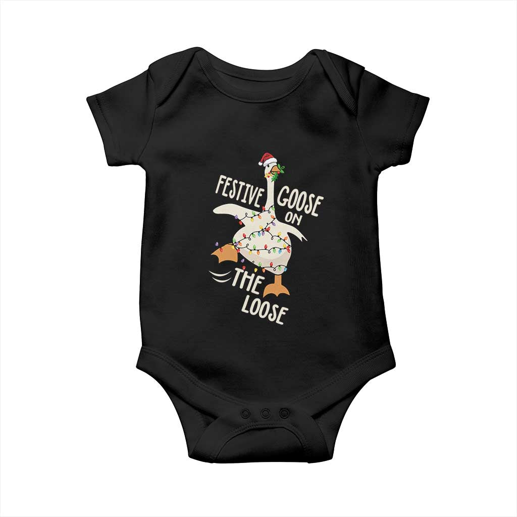 Funny Goose Christmas Baby Onesie Festive Goose On The Loose Xmas Lights - Wonder Print Shop