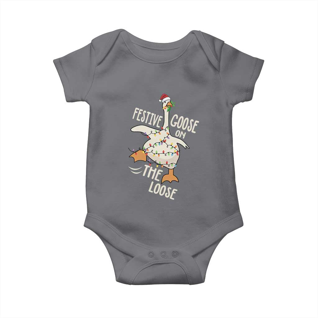 Funny Goose Christmas Baby Onesie Festive Goose On The Loose Xmas Lights - Wonder Print Shop