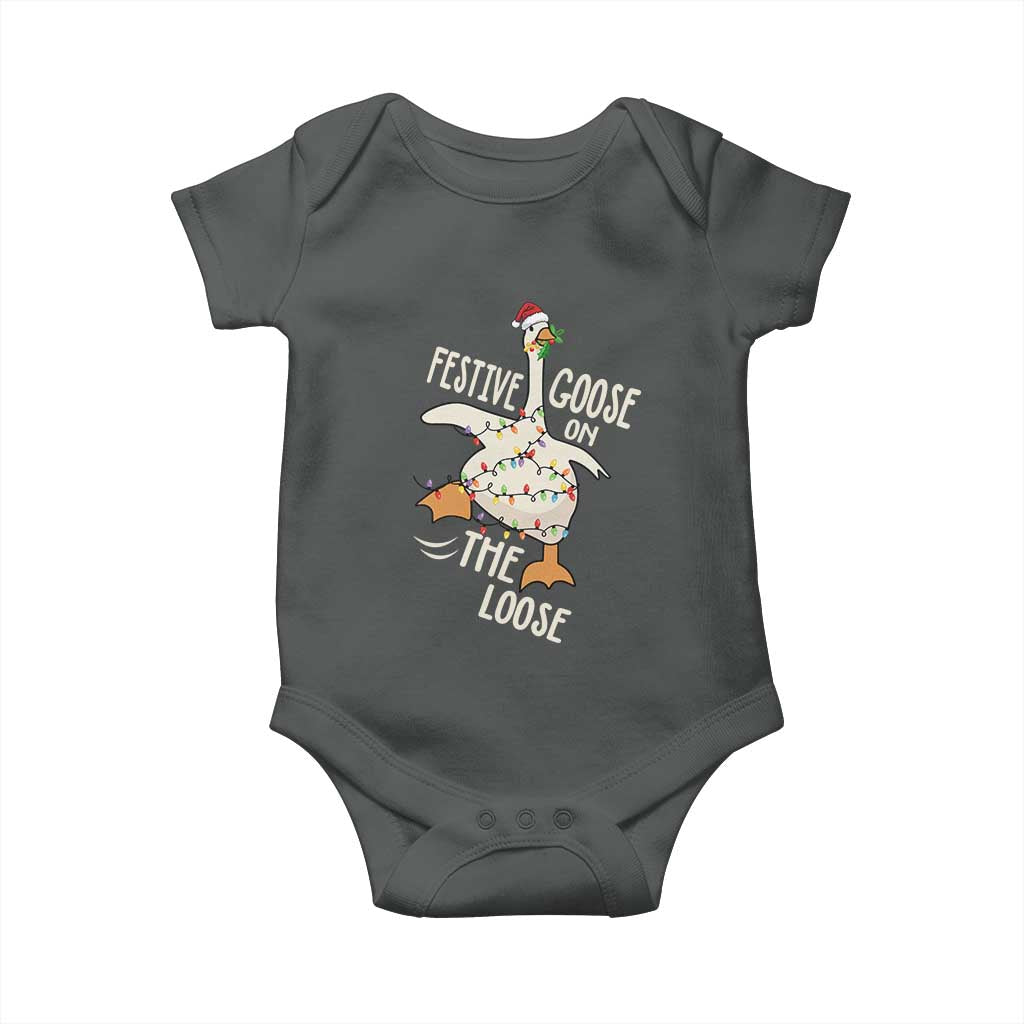 Funny Goose Christmas Baby Onesie Festive Goose On The Loose Xmas Lights - Wonder Print Shop