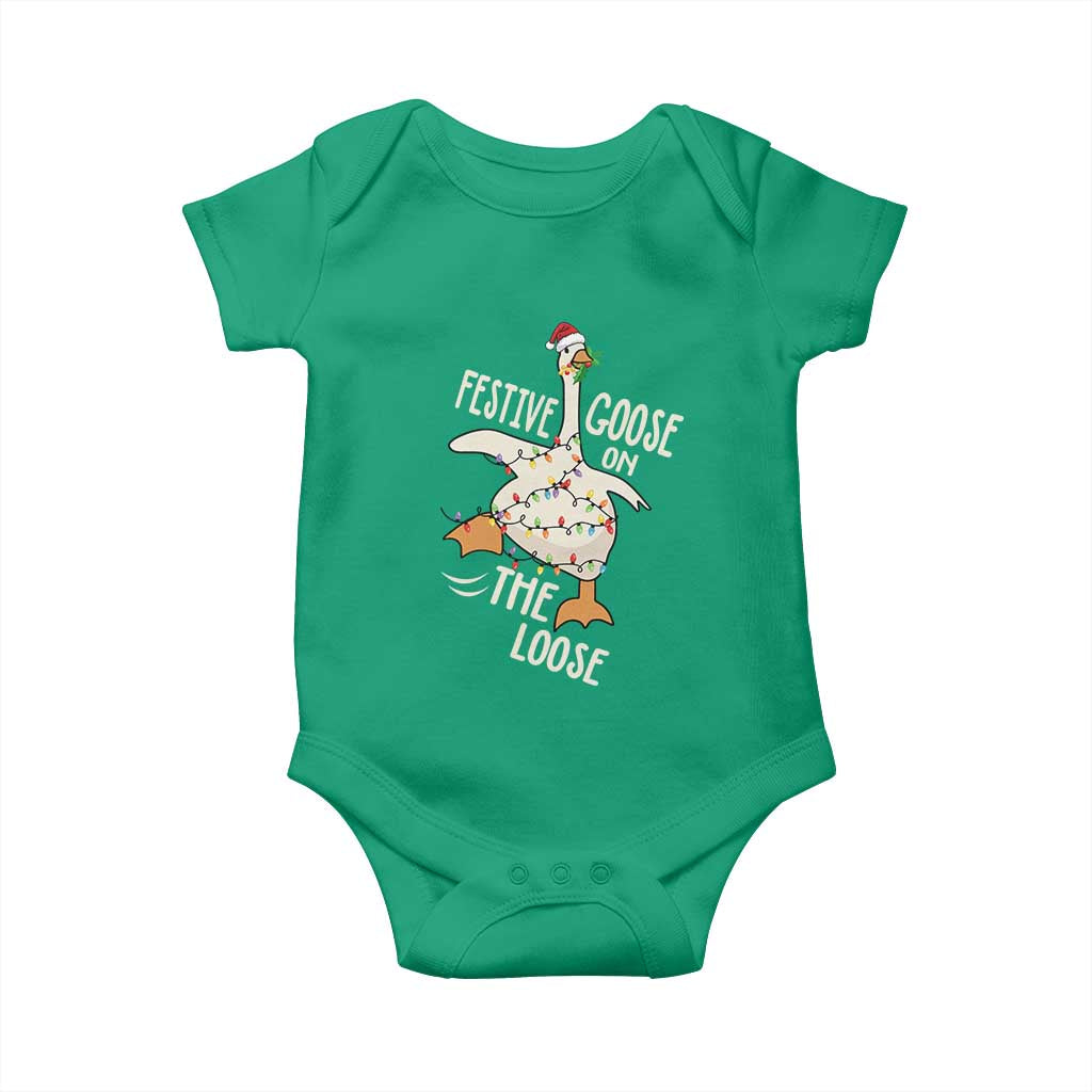 Funny Goose Christmas Baby Onesie Festive Goose On The Loose Xmas Lights - Wonder Print Shop