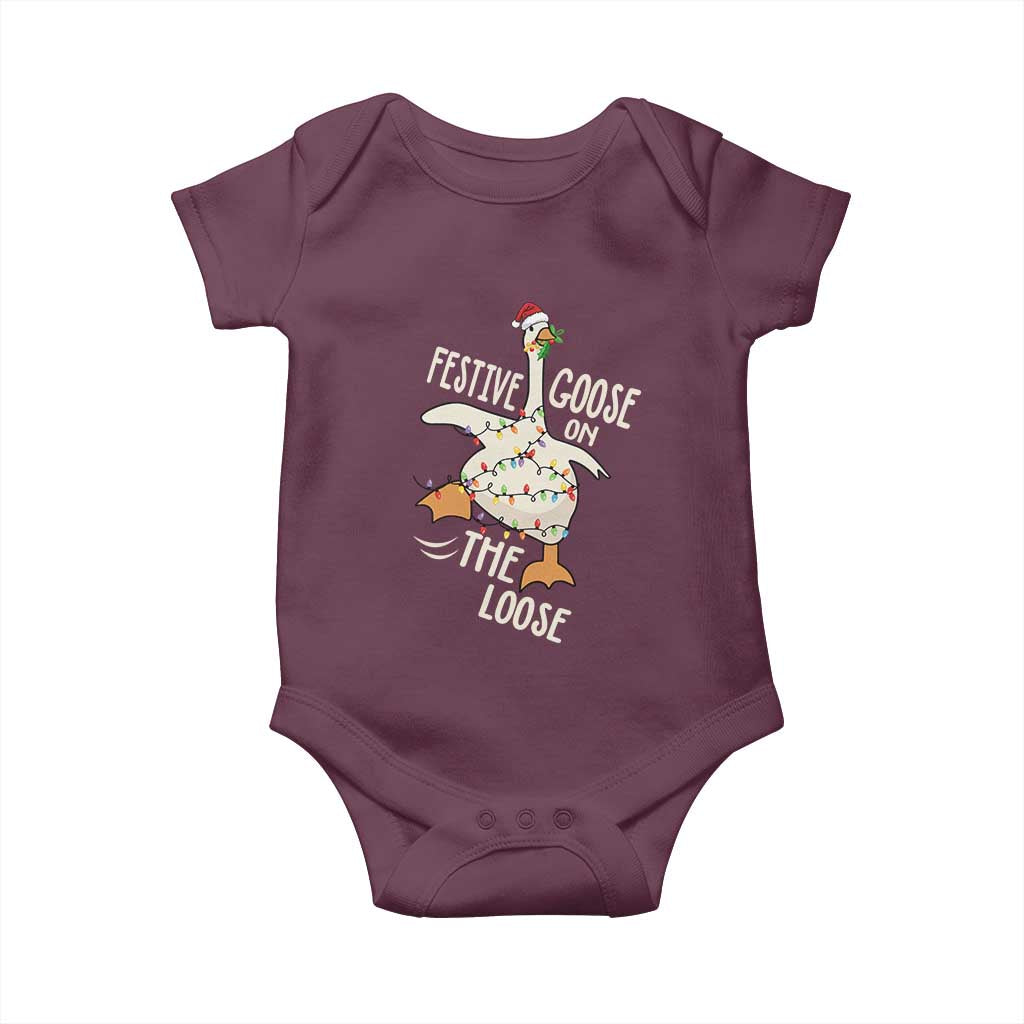 Funny Goose Christmas Baby Onesie Festive Goose On The Loose Xmas Lights - Wonder Print Shop