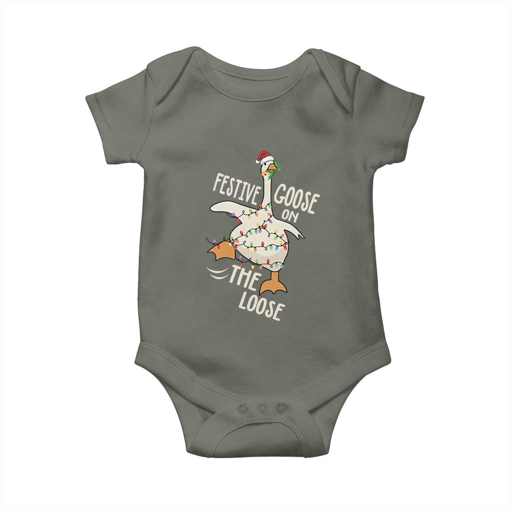 Funny Goose Christmas Baby Onesie Festive Goose On The Loose Xmas Lights - Wonder Print Shop
