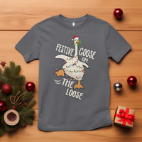 Funny Goose Christmas T Shirt Festive Goose On The Loose Xmas Lights - Wonder Print Shop