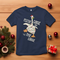 Funny Goose Christmas T Shirt Festive Goose On The Loose Xmas Lights - Wonder Print Shop