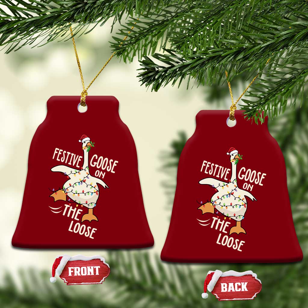 Funny Goose Christmas Ceramic Ornament Festive Goose On The Loose Xmas Lights - Wonder Print Shop