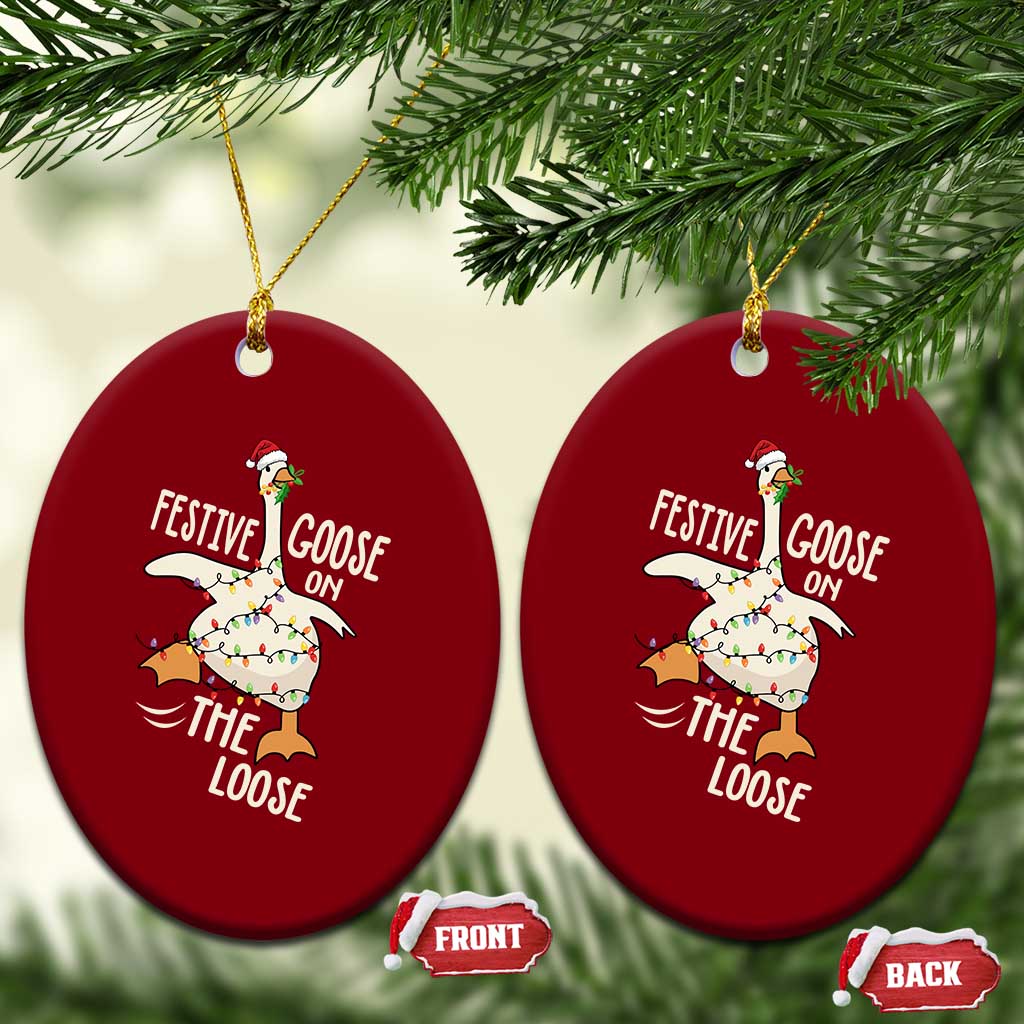 Funny Goose Christmas Ceramic Ornament Festive Goose On The Loose Xmas Lights - Wonder Print Shop