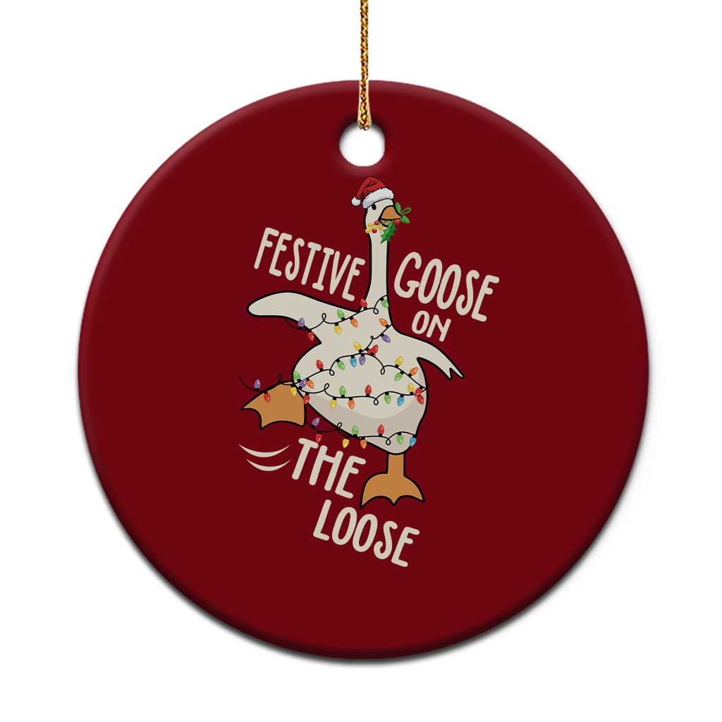 Funny Goose Christmas Ceramic Ornament Festive Goose On The Loose Xmas Lights - Wonder Print Shop