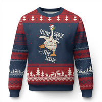 Funny Goose Xmas Ugly Christmas Sweater Festive Goose On The Loose Xmas Lights - Wonder Print Shop