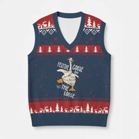 Funny Goose Xmas V-Neck Knit Sweater Vest Festive Goose On The Loose Xmas Lights - Wonder Print Shop