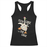 Funny Goose Christmas Racerback Tank Top Festive Goose On The Loose Xmas Lights - Wonder Print Shop