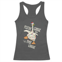 Funny Goose Christmas Racerback Tank Top Festive Goose On The Loose Xmas Lights - Wonder Print Shop