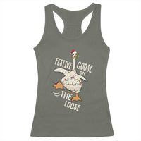 Funny Goose Christmas Racerback Tank Top Festive Goose On The Loose Xmas Lights - Wonder Print Shop