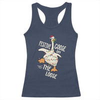Funny Goose Christmas Racerback Tank Top Festive Goose On The Loose Xmas Lights - Wonder Print Shop