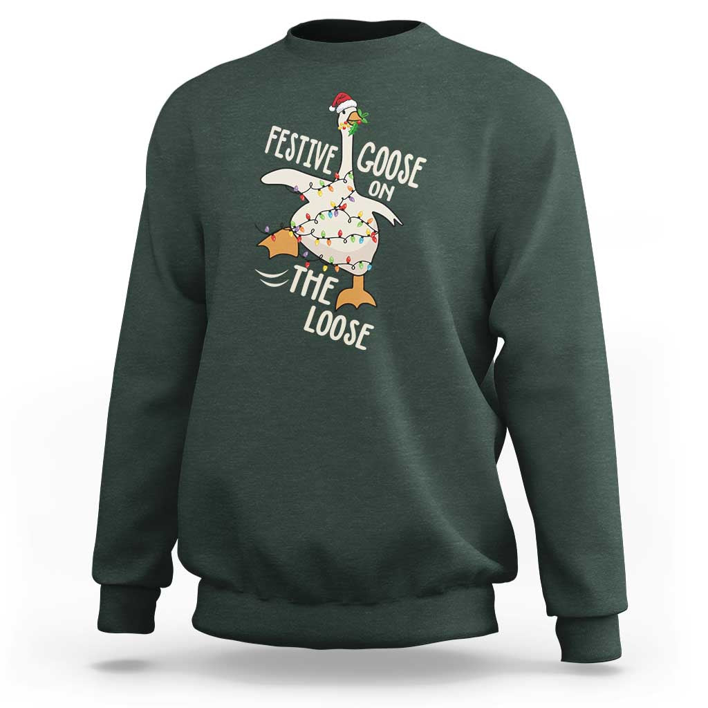 Funny Goose Christmas Sweatshirt Festive Goose On The Loose Xmas Lights - Wonder Print Shop