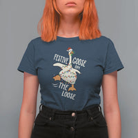 Funny Goose Christmas T Shirt For Women Festive Goose On The Loose Xmas Lights - Wonder Print Shop
