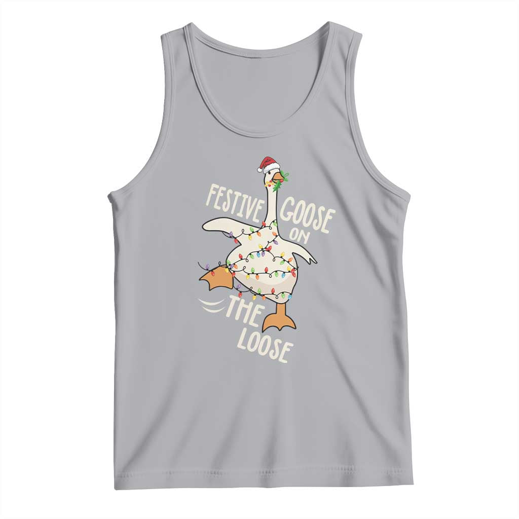 Funny Goose Christmas Tank Top Festive Goose On The Loose Xmas Lights - Wonder Print Shop