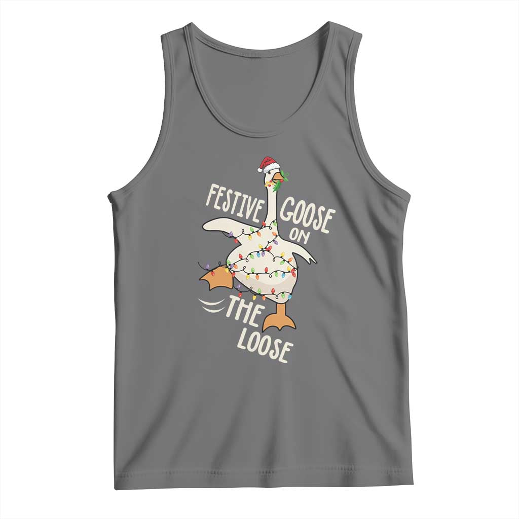 Funny Goose Christmas Tank Top Festive Goose On The Loose Xmas Lights - Wonder Print Shop