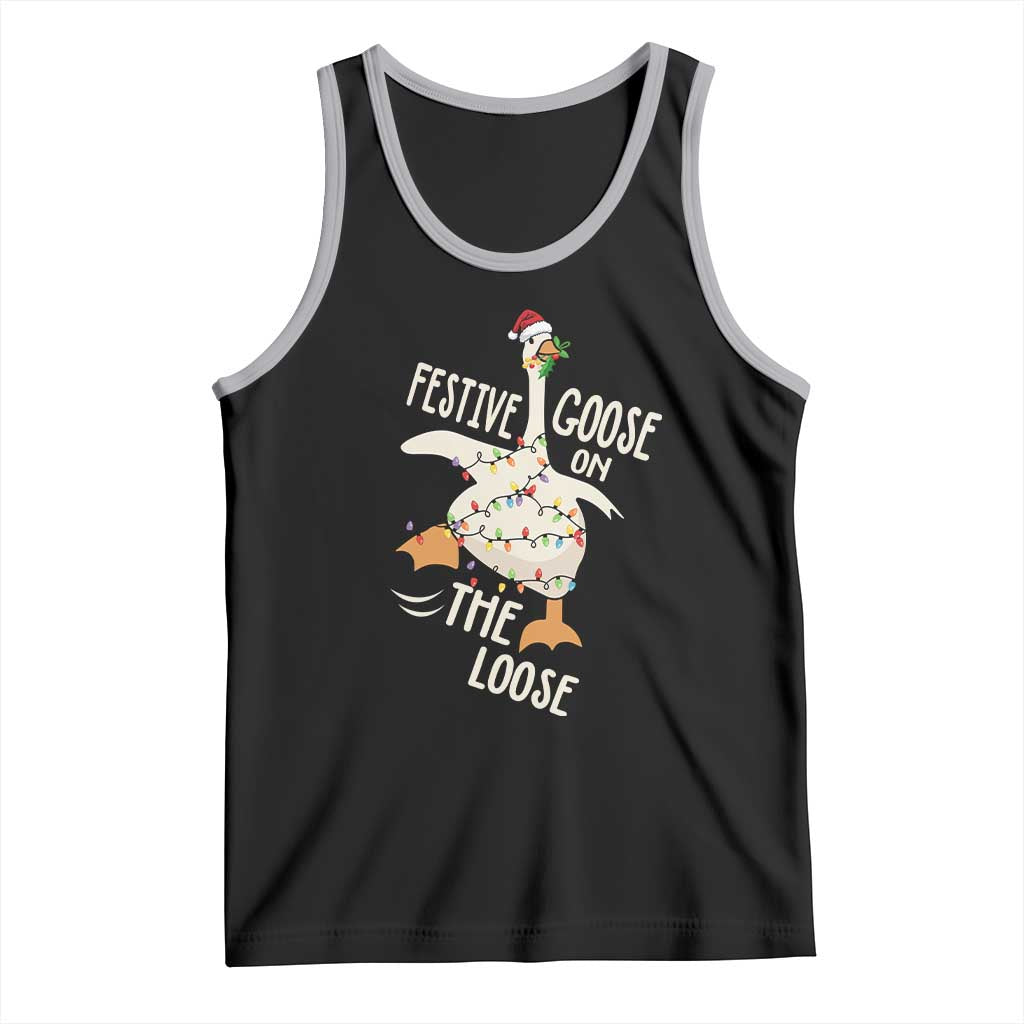 Funny Goose Christmas Tank Top Festive Goose On The Loose Xmas Lights - Wonder Print Shop