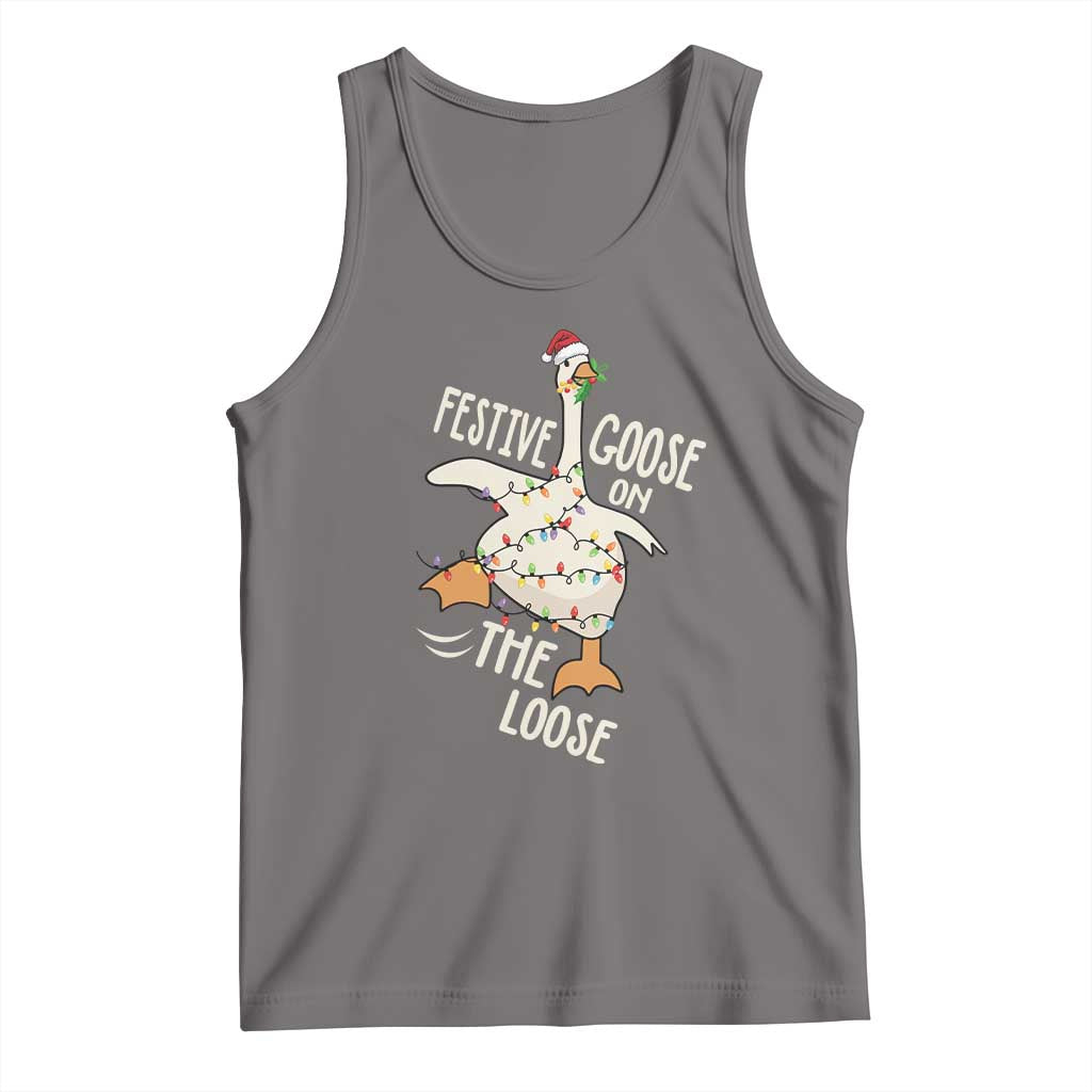 Funny Goose Christmas Tank Top Festive Goose On The Loose Xmas Lights - Wonder Print Shop