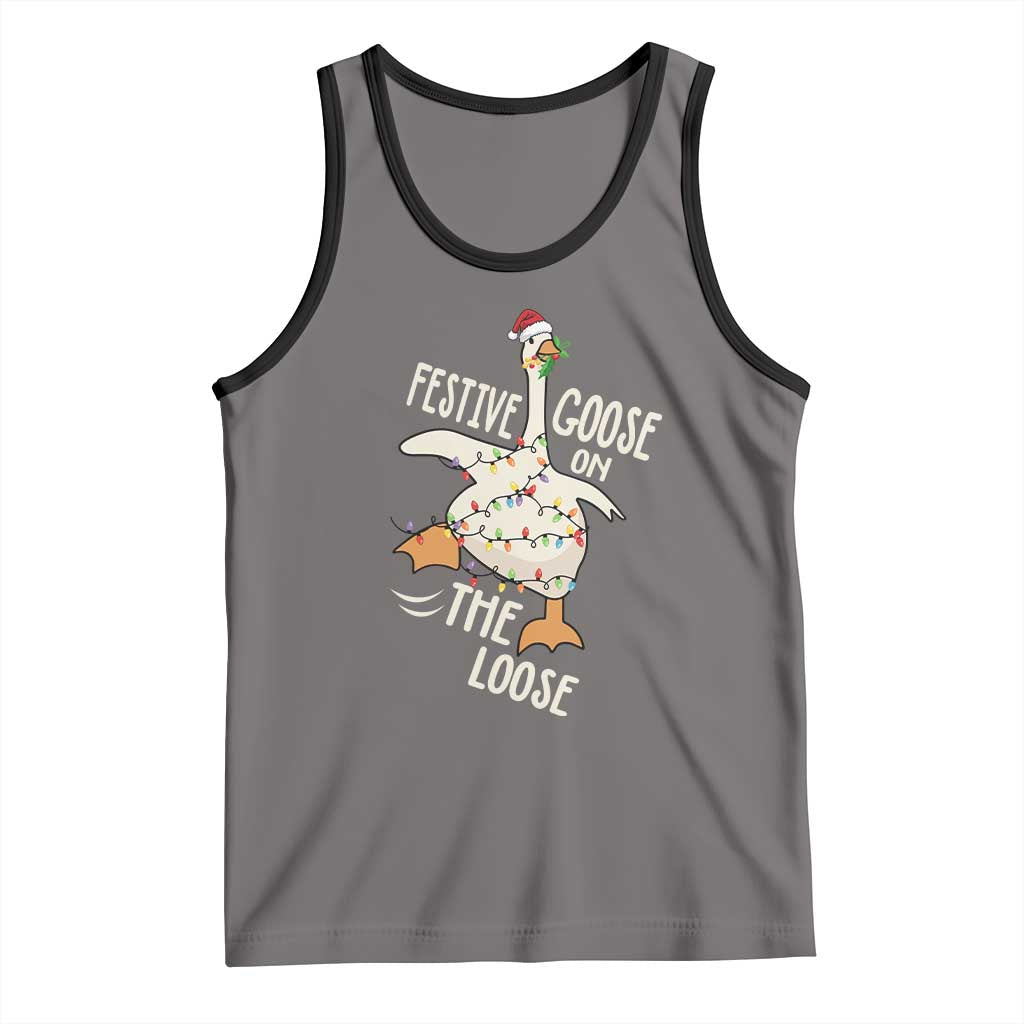 Funny Goose Christmas Tank Top Festive Goose On The Loose Xmas Lights - Wonder Print Shop