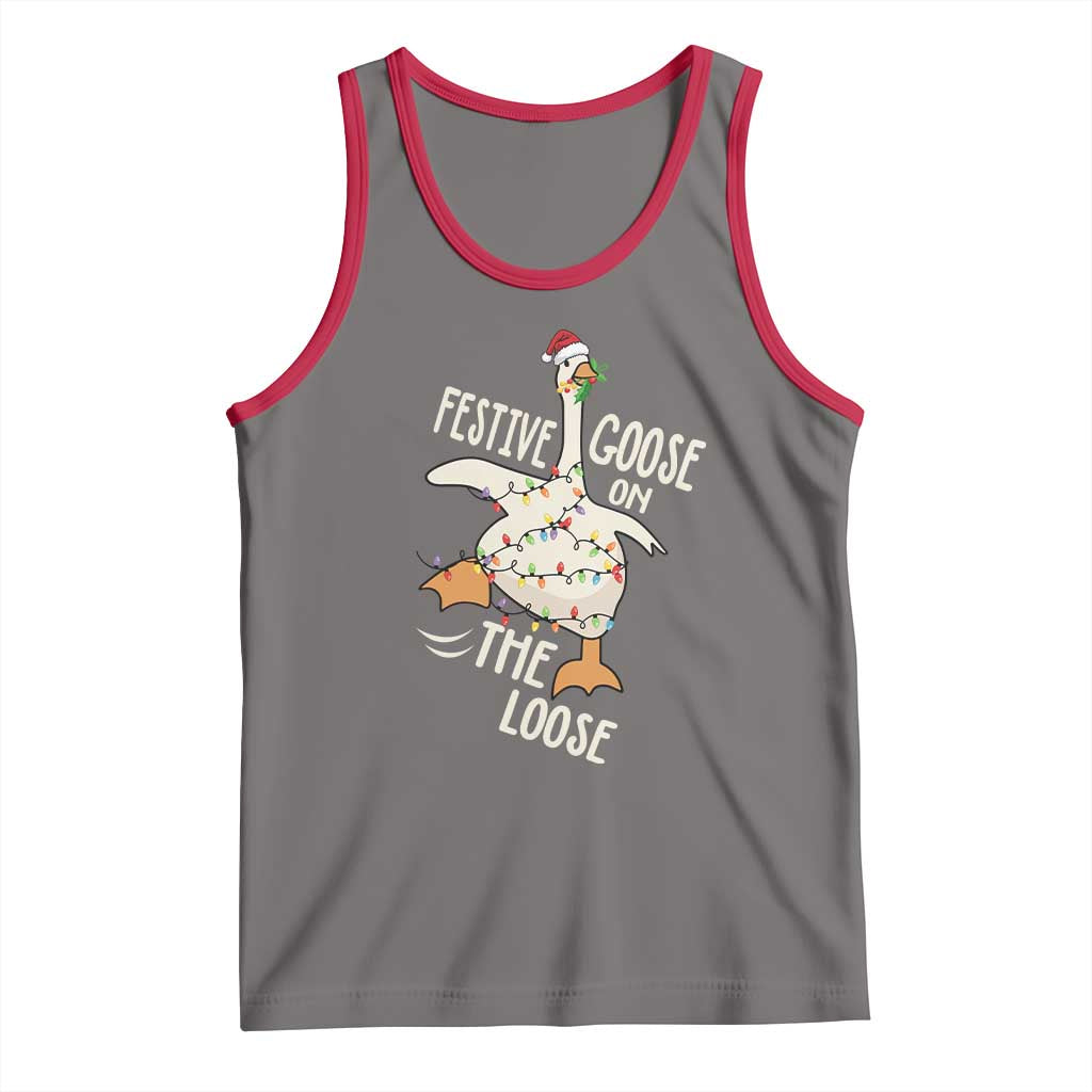 Funny Goose Christmas Tank Top Festive Goose On The Loose Xmas Lights - Wonder Print Shop